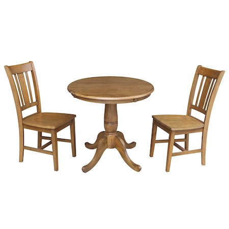 International Concepts Round 30 in Round Pedestal Dining Table with 2 Chairs, Pecan, 30 W, 30 L, 29.1 in H, Wood, Pecan K59-30RT-C10-2